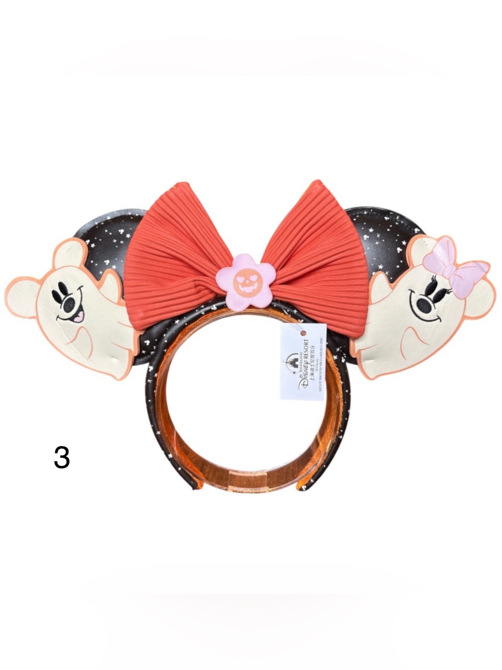 Disney Mickey Minnie Halloween Ghost Floral Glow-In-The-Dark Ears NEW! 3